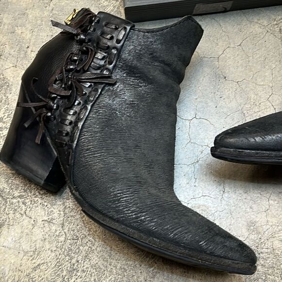 A.S 98 charcoal and black textured ankle boots with side fringe western style - Picture 2 of 8